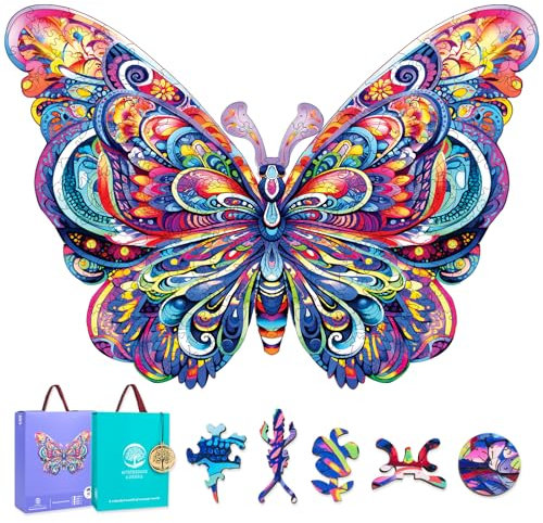 Mys Aurora Wooden Puzzles for Adults,39 * 30cm 300pcs Butterfly Wooden Jigsaw Puzzle, Luxurious Unique Shape Colorful Puzzles Gift, Jigsaw Puzzle for Family Game and Home Decor