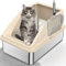 Caja de arena XXL XXL de acero inoxidable, caja de arena para gatos de acero inoxidable, con pala de metal, alfombrilla de doble capa, grande, para gatos grandes, fácil de limpiar, color beige