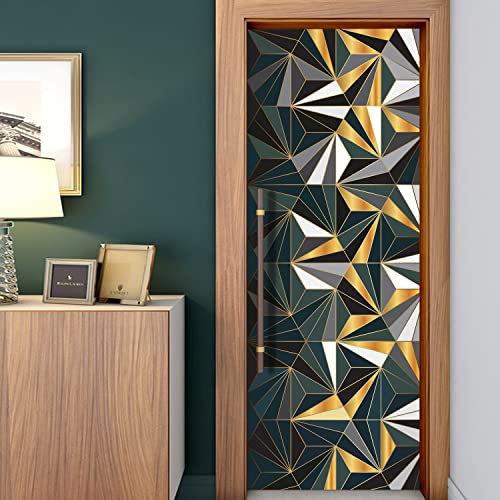 MULBEVD 3D-Türtapete Selbstklebend Geeignet für Wohnzimmer Zimmerwanddekoration Türposter Selbstklebend Dreieck-Kunst Türfolie (DM149) 90 x 200 cm