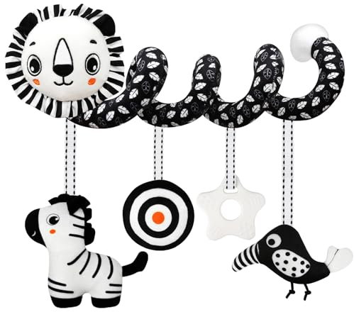 YIQOGAME Kinderwagen Spielzeug,Niedliches Plüschtier für Babys – Weiches Spielzeug in Schwarz-Weiß für Kinderwagen und Babybett, ab 0 6 Monaten