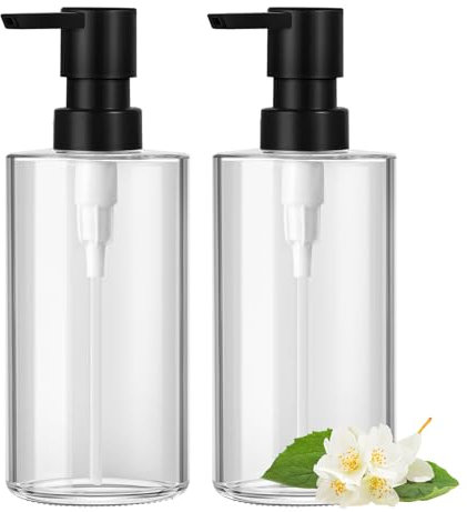 GMISUN Seifenspender, 2 Stück Seifenspender Glas, 350ml Spülmittelspender Mit Wasserfesten Etiketten, Durchsichtig Soap Dispenser Für Küche und Bad, Für Badezimmer, Duschgelspender, Shampoospender