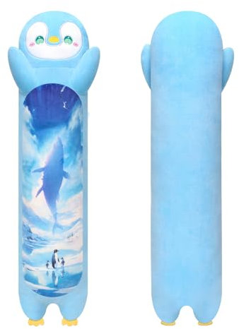 Mewaii 50CM Kuscheltier Lang Blau Pinguin Plüschkissen Stofftiere Süßer Schlafender Pinguin Kuschelkissen,Ausgestopftes Tier Spielzeug Kuschelkissen für Kinder
