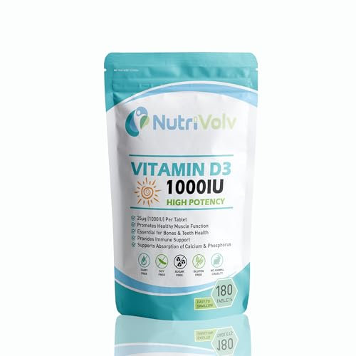 Vitamin D 1000IU | 6 Months Supply | 180 Easy-Swallow Vitamin D3 Vegetarian Tablets | High Strength | Immune & Bone Support Supplement | General Health & Wellbeing | 25µg