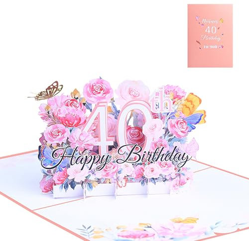 FloraVigo Geburtstagskarte, Pop-up-Karte Jahrestag,Blume Pop Up Grußkarten, 3D Pop Up Karte Geburtstag (Geburtstagskarte zum 40. Geburtstag)