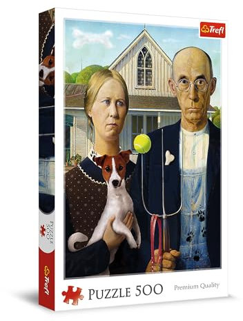 Trefl - American Gothic: Hund Edition - Puzzle 500 Elemente - DIY-Puzzle mit Kunst, Spaß, Klassisches Puzzle für Erwachsene und Kinder ab 10 Jahren