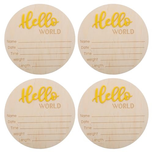 Vaguelly 4stücke Neugeborene Willkommensschild Aus Holz Geburtstafel Zur Babyankündigung Mit Gewicht Für Mädchen Und Junge Rustikales Kinderzimmerdekor