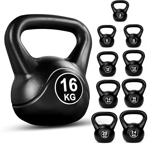 FK Sports Kettlebells 4KG, 6KG, 8KG, 10KG, 12KG,14KG, 16KG, 20KG, 24KG | Heavy Weight Kettle Bell For Strength Cardio Training | Kettlebell for Home & Gym Fitness, Workout (Black, 16Kg)