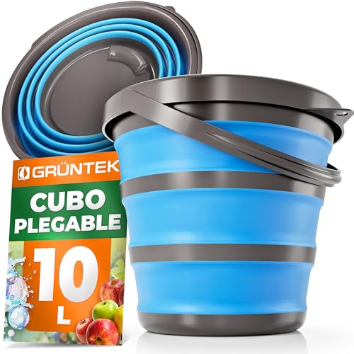 GRÜNTEK Hopfällbar hink 10 L, platsbesparande, hopvikbar putshink 32 cm, hopvikbar tvättbehållare för hushåll, camping, trädgård, biltvätt, klapphink, klappbar tvättskål Blå