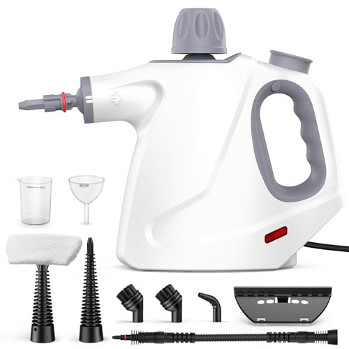 Phueutpros Limpiador a Vapor Portátil, Vaporeta de Mano con 10 Accesorios | 1050W 3,2Bar 110°C 450ML, 100% Sin Químicos, Vaporeta Limpieza Hogar para Tapicerias, Casa, Sofa, Ventanas, Grasa & Suciedad