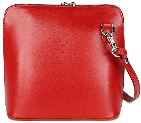 Belli italienische Ledertasche Damen Umhängetasche klein Handtasche Schultertasche Abendtasche in rot - 17x16,5x8,5 cm (B x H x T)