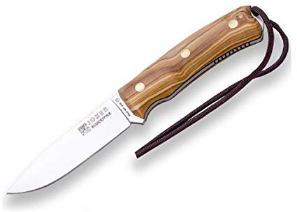 joker Coltello da caccia Bushcrafter CO120, fodero in pelle marrone, lama da 10,5 cm, mango olivo, per la pesca, la caccia, il campeggio e il trekking