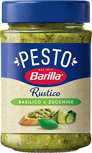Barilla Pesto Rustico Basilico & Zucchine 1 x 200g | Glutenfreie Italienische Pasta-Sauce mit Basilikum und Zucchini, vegane / vegetarische Nudel-Soße, grünes Pesto