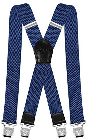 Decalen Hosenträger für Herren Breit 4 cm mit sehr Starken 4 Metall Clip Lang Einheitsgröße für Männer Einstellbar und Elastisch X Style (Blau)