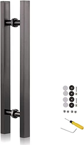 BALAMI Türgriff Metall Türknauf für Holz-/Glas-/Metalltüren, massiv, quadratisch, Gartenhäuser, Duschtürgriff, doppelseitig, inklusive Beschläge (Farbe: Mattschwarz, Größe: 60 cm x 40 cm)