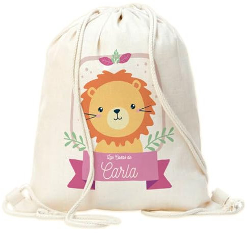 Mochila saco niño personalizada diseño leon. Mochila de cuerdas personalizada infantil para la Vuelta al cole o guardería. Mochila saco personalizada. Mochilas infantiles personalizadas