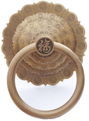 LASUN Pure Copper Door Handle, Antique Bass Petal Door Knocker, Vintage Wooden Door Ring Set, Heavy Duty Door Loop Decoration Accessories (Color : Antique Brass Serrated Trim 17.5cm)