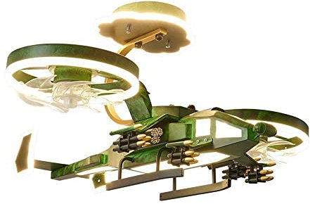 Leise Ventilator lampe Cartoon-Flugzeug-Fan-Kronleuchter, moderne Hubschrauber-Modell-Deckenleuchte, LED-grünes Metallgehäuse mit Acryl-Schirm, nah an der Decke, Beleuchtungskörper for Vergnügungs-Woh