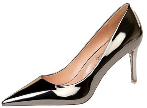ticticlily Damen Pumps High Heels mit Pfennigabsatz Abendschuhe Lack Stiletto G Grau 43 EU