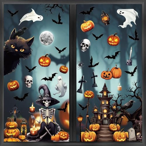 DERAYEE 8 Stück Halloween Deko Fenster,21x28cm Fensterbilder für Halloween Party Deko