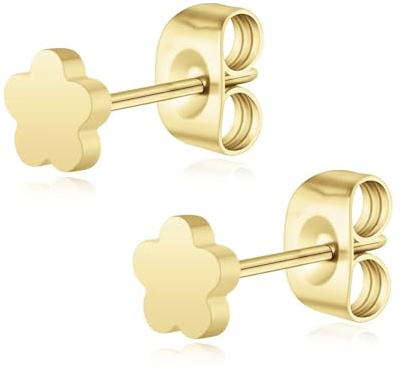 Women Heart Earrings Flat Titanium Nickel Free Hypoallergenic Stud Earrings for Sensitive Ears Daint Star Moon Earring Studs for Women Girls Teens - Black, Silver, Gold, Rose Gold