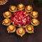 Diya-Form, Eisen-Blume, dekoratives Urli für Zuhause, dekoratives Metall, Diya, traditionelle goldene Schale, Teelichter und Kerzen, Tischdekoration, Geschenk, 30,5 cm, 10 Diya