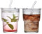 ALINK 2 Stück 400ml Glasbecher mit Deckel und Strohhalm, Glas Smoothie Becher mit Strohhalm, Luftdicht Wasserdicht Design Kaffeebecher Travel Mug, Eiskaffee Becher, Trinkglas