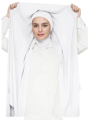 Lina & Lily Chiffon Instant Hijab Kopftuch mit Jersey Ninja Unterkappe für Muslimische Frauen (Weiß)