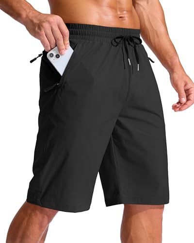 G Gradual Men's 11 Board Shorts with 3 Zipper Pockets Long Swim Trunks Quick Dry Bathing Suit Swimwear Beach Shorts No Liner(Black,XL)