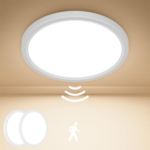 Birnetek® Deckenlampe mit Bewegungsmelder Innen, 18W 4000K LED Deckenleuchte Radar Bewegungssensor, 1800LM 22cm Lampe mit Bewegungsmelder für Flur, Treppen, Garage, 2er