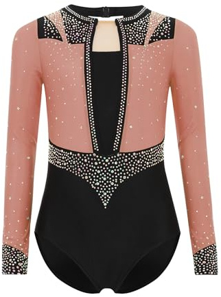 Miutii Mädchen Turnanzug Glitzer Langarm Gymnastikanzug Strass Glänzend Ballettanzug Gymnastik Leotard Tanzbody Wettbewerb Tanzkostüm