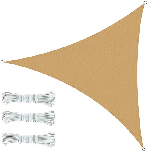 ASAB Garden Shade Sail Sunscreen Patio Canopy 3.6x3.6x3.6M Triangle Awning Canopy 90% UV Block Outdoor Shade Sail D-Ring Secure Rope Mildew Resistant Plastic Weave Sun Shades for Outdoor Garden (Sand)