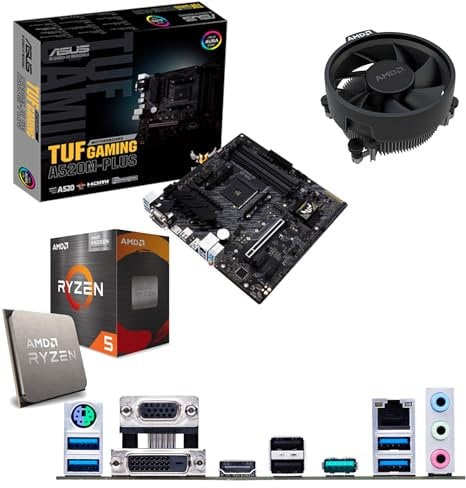 Components4All AMD Ryzen 5 5600G 3.9Ghz (Turbo 4.4Ghz) Six Core CPU with Radeon Vega Graphics, ASUS TUF GAMING A520M-PLUS Motherboard Pre-Built Bundle NO RAM