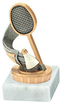 RaRu Badminton/Federball-Pokal mit Wunschgravur und Resin-Klebefigur