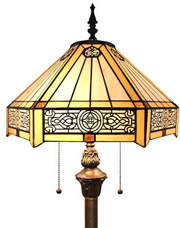 Tokira Tiffany Stehlampe Vintage Wohnzimmer Bernstein, E27 Buntglas Einfacher Stil Sechs Seiten Glas Lampenschirm Tehlampe Bunt 64 Zoll(Ohne Glühbirnen)