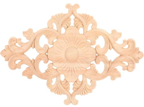 SUPVOX Wood Carved Applique - Wooden Onlay Applique Shaped Unpainted European Style Carved Decal for Door Furniture Decoration