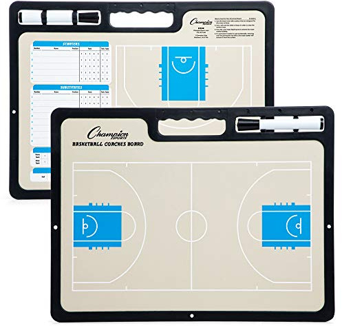 Champion Sports XL trocken abwischbare Tafel für Coaching-Basketball, Whiteboards für Strategie, Techniken, Spiele, 2-seitige Spielbretter mit Griff, Vorderseite voller Spielfeld, Rückseite Halbplatz