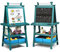 COSTWAY 3 in 1 Kinder Staffelei, Kindertafel doppelseitig, Whiteboard & Kreidetafel & Zeichenpapier, Standtafel inkl. Magneten, 2 Regalebenen Holztafel mit 2 Aufbewahrungsboxen (Blau)