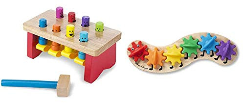 Melissa & Doug Deluxe Pounding Bench & Rainbow Caterpillar Gear Toy With 6 Interchangeable Gears