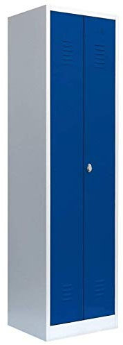 Lüllmann Spind für 1 Personen komplett montiert Kleiderspind Schwarz-Weiss-Trennung Spindschrank 2 türig grau/blau 180x50x50 / 510401