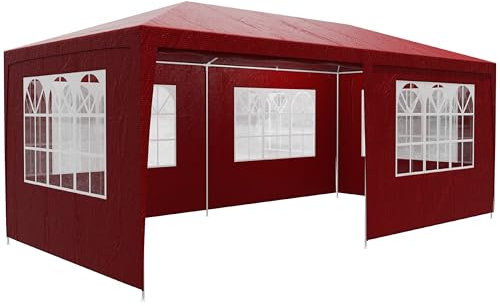 Casaria® Tonnelle de Jardin Rimini Rouge 3x6m avec Toile Hydrofuge 6 parois latérales Barnum Tente de réception fête extérieur
