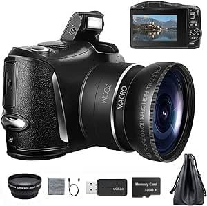 Digital Camera 4K Ultra HD 48MP Camera Vlogging Camera with Wide Angle Lens Digital Zoom 16 x, 3.0 Inch Screen Compact Camera All-in-One Digital Cameras (LK)