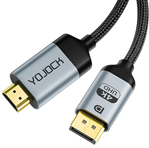 YOJOCK 4K DisplayPort auf HDMI Kabel 2m, DP Computer zu HDMI UHD Monitor Unidirektionaler für HDTV, Monitor, TV, Laptop, PC, Beamer, AMD, NVIDIA, Lenovo, HP, Dell (3M)