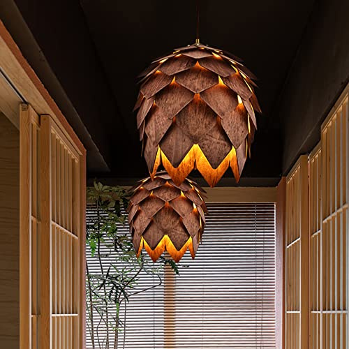 Daoke LED Chandeliers, Retro Decorative Wooden Pine Cone Chandelier, Japanese Style Log Wind Middle Ancient Hanging Light, Retro Decorative Pendent,Adjustable Sling,for Kitchen Loft Bedroom Office