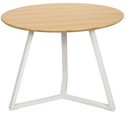 DRW Runder Esstisch aus Naturholz und Metall, in Natur und Weiß, 100 x 75 x 3 cm