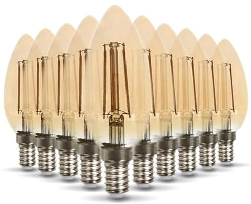 Arum Lot de 10 Ampoules Filament LED E14 C35 Ambrée 4W Equi 35W Blanc Chaud Non Dimmable