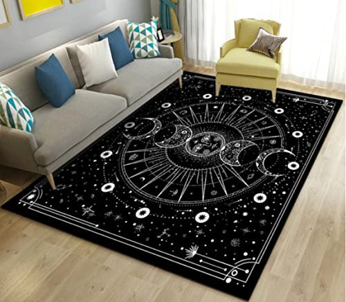 ELYVEN Ouija Tarot Hexerei Gothic Bereich Teppich, 60x90cm Schwarz Rutschfeste Wohnzimmer Schlafzimmer Sofa Fußmatte, Kinder Spielen rutschfeste Fußmatte