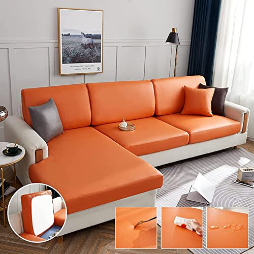 LINGKY Sofa Sitzkissenbezug, Stretch Sofabezug Sofa Überzug L Form Wasserdichter Sofa Sitzbezug, Couch Kissenbezüge aus Kunstleder, Husse Überzug Bezug für Sofa Sitzkissen (Orange,2-Sitzer)