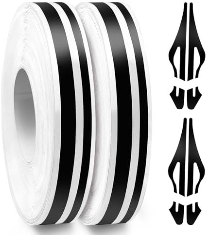 Spurtar Zierstreifen Auto Autofolie, Motorrad Aufkleber Fahrradaufkleber, Autofolie Glänzend Auto Sticker Tuning Außen Deko, 2 Rollen x 9,8 m (Schwarz),5mm Streifen + 2.5mm Lücke + 2.5mm Streifen