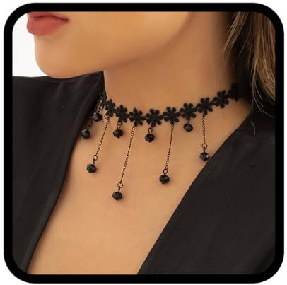 Handcess Gothic Choker Necklace Black Rhinestone Necklace Hollow Flower Choker Necklaces for Women