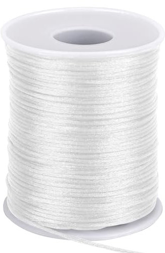 Weißes Nylon Schmuckband, Nylonfaden, Satin Geflochtene Schnur, 1,5 mm x 100 m Nylonschnur, Unelastische Satinschnur, Geflochtene Lift Shade Cord für Schmuckherstellung Armbänder Halskette
